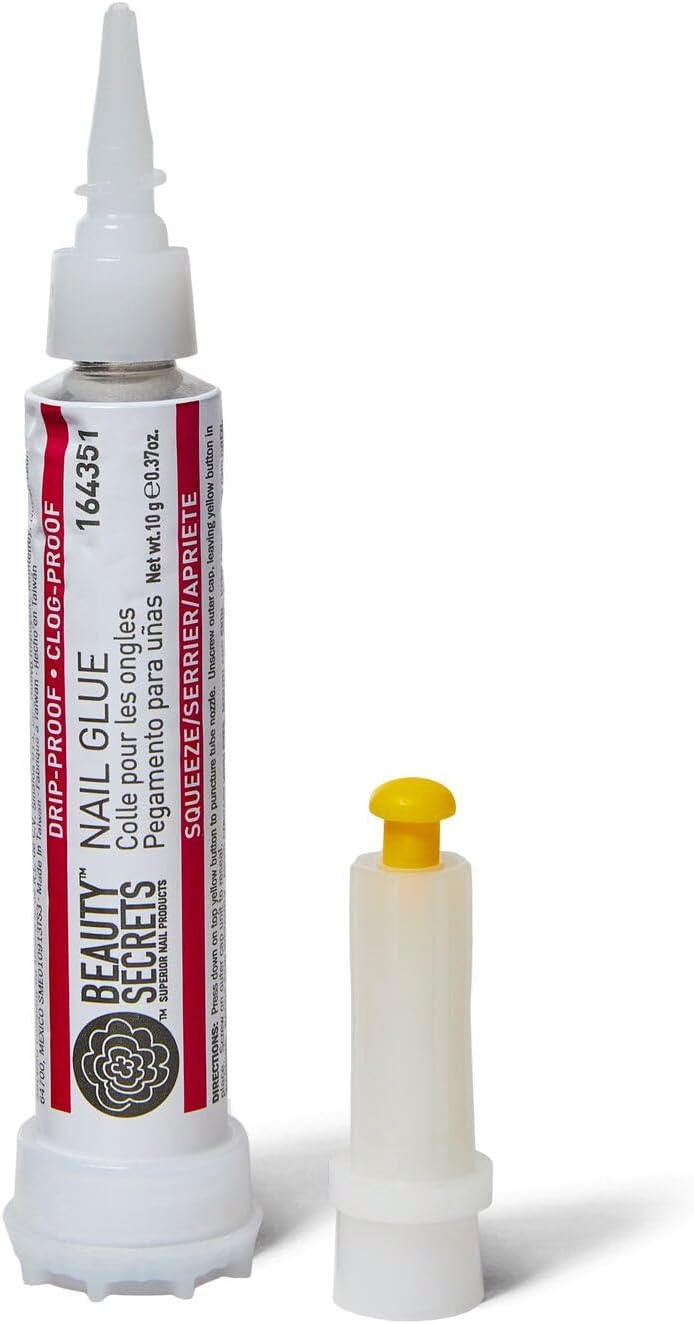 Beauty Secrets Drip & Clog Proof Nail Glue (1 Pack) Bundled with Nail File Black Cushion Medium Coarse 180/100 Grit by Beauty Secrets
